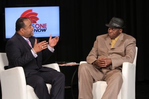 Roland Martin on set of his show, NewsOne Now with Holywood director, Bill Duke.