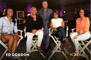 Ed Gordon, Bounce TV Host in Hollywood with the cast of film Girls Trip. (Left to Right) Tiffany Haddish, Queen Latifah, Ed Gordon, Regina Hall and Jada Pinkett Smith. 