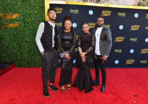 The Walls Group is all glammed out on the red carpet of the Stellar Gospel Music Awards at the Orleans Arena in Las Vegas, Nevada, March 24, 2018, (L-R) Paco Walls, Rhea Walls, Ahja Walls, and Darrel Walls. (Photo by Earl Gibson III/Getty Images), Courtesy of JL Media PR.