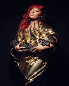 Stellar Award winner Jekalyn Carr loving holds holds her 4 Stellar Awards from The 39th Annual Stellar Gospel Music Awards held July 20, 2024 at The Orleans Arena in Las Vegas.