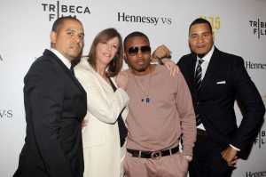 One 9, Jane Rosenthal, Nas and Erik Parker on the red carpet at the Tribecca Film Festival. Photo courtesy of Liquid Soul