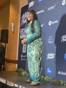 Gospel legend Shirley Caesar talks with media in the press room of The 38th annual Stellar Awards at The Orleans Arena in Las Vegas. Photo by Lin. Woods